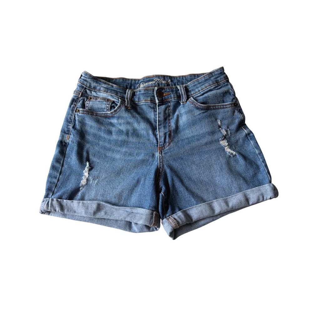 Universal Thread Womens Mid-Rise Distressed Denim Shorts Medium Wash Cuffed SZ 8